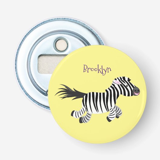 Cute grappige zebra lopende illustratie van cartoo button flesopener (Voorkant)