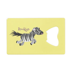 Cute grappige zebra lopende illustratie van cartoo creditkaart flessenopener