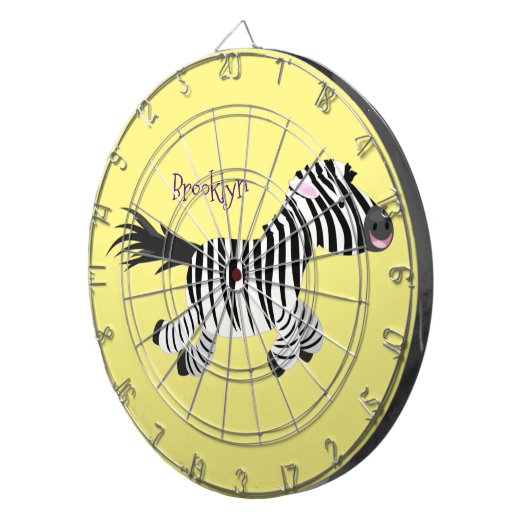 Cute grappige zebra lopende illustratie van cartoo dartbord (Voorkant Rechts)