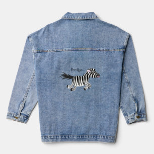 Cute grappige zebra lopende illustratie van cartoo denim jacket