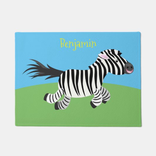 Cute grappige zebra lopende illustratie van cartoo deurmat (Voorkant)