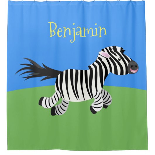 Cute grappige zebra lopende illustratie van cartoo douchegordijn (Voorkant)