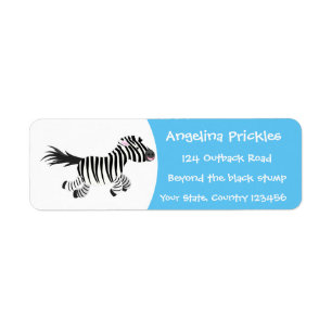 Cute grappige zebra lopende illustratie van cartoo etiket