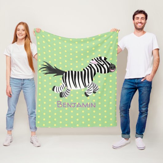 Cute grappige zebra lopende illustratie van cartoo fleece deken (In situ)