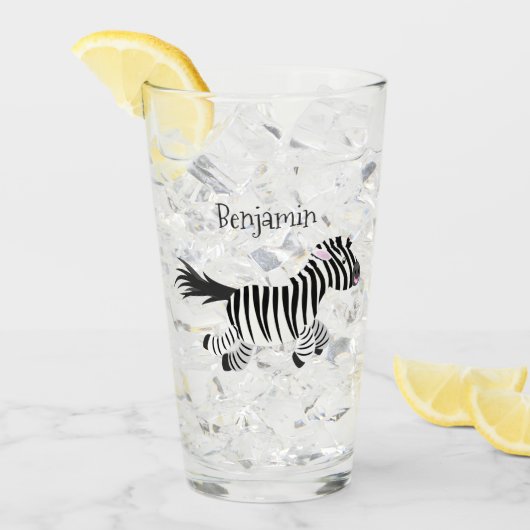 Cute grappige zebra lopende illustratie van cartoo glas (Voorkant ijs)