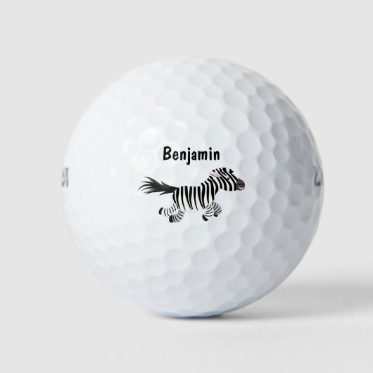 Cute grappige zebra lopende illustratie van cartoo golfballen (Voorkant)