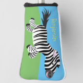 Cute grappige zebra lopende illustratie van cartoo golfheadcover (Draai 90)