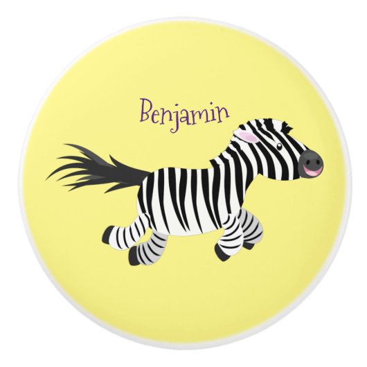 Cute grappige zebra lopende illustratie van cartoo keramische knop (Voorkant)