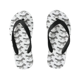 Cute grappige zebra lopende illustratie van cartoo kinder teenslippers