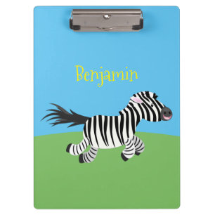Cute grappige zebra lopende illustratie van cartoo klembord