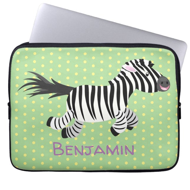 Cute grappige zebra lopende illustratie van cartoo laptop sleeve (Voorkant)