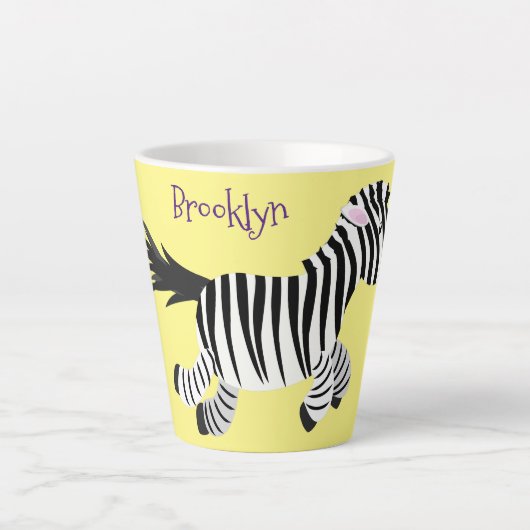 Cute grappige zebra lopende illustratie van cartoo latte mok (Voorkant)