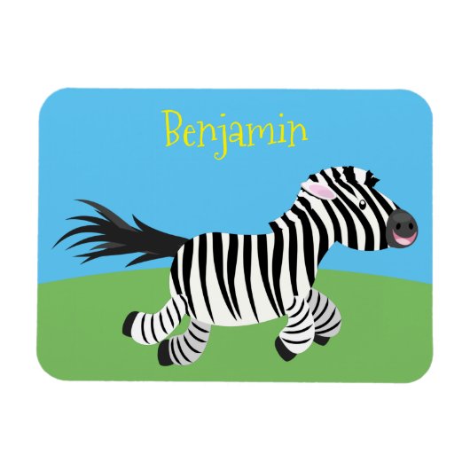 Cute grappige zebra lopende illustratie van cartoo magneet (Horizontaal)