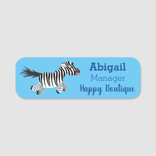 Cute grappige zebra lopende illustratie van cartoo naamplaatje (Voorkant)