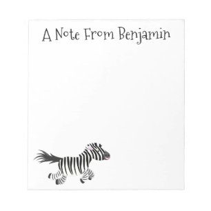 Cute grappige zebra lopende illustratie van cartoo notitieblok