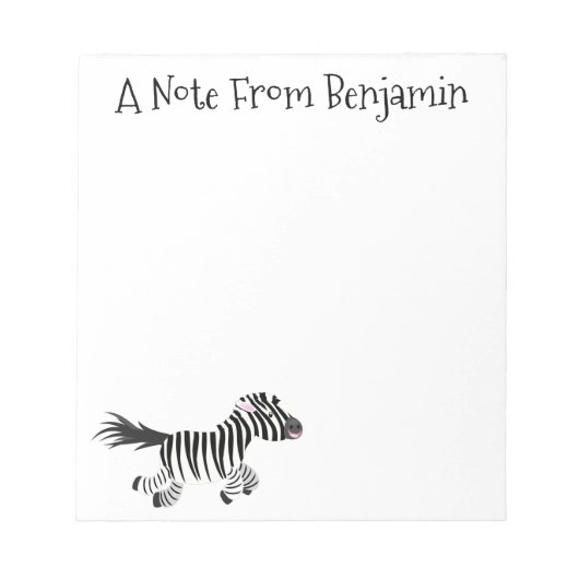 Cute grappige zebra lopende illustratie van cartoo notitieblok (Voorkant)