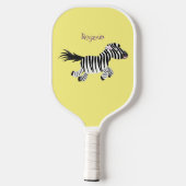 Cute grappige zebra lopende illustratie van cartoo pickleball paddle (Achterkant)