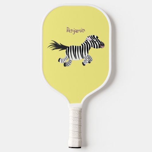 Cute grappige zebra lopende illustratie van cartoo pickleball paddle (Achterkant)