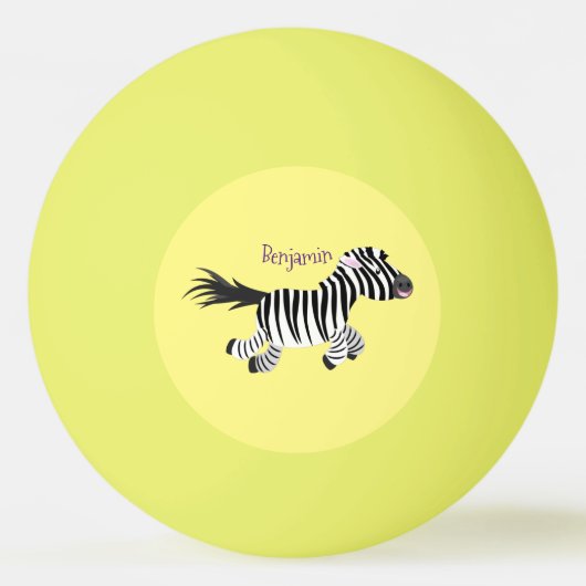 Cute grappige zebra lopende illustratie van cartoo pingpongbal (Voorkant)