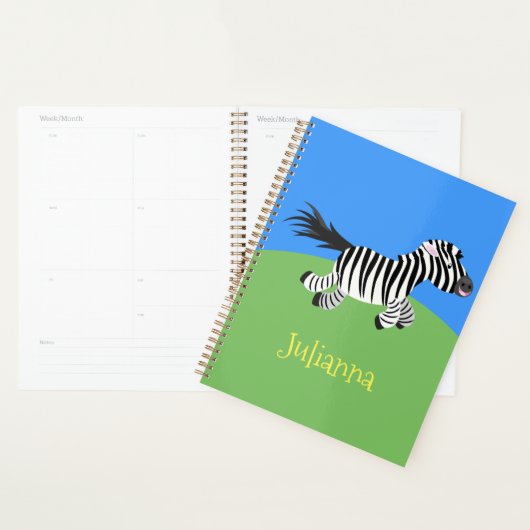 Cute grappige zebra lopende illustratie van cartoo planner (Display)