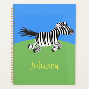 Cute grappige zebra lopende illustratie van cartoo planner