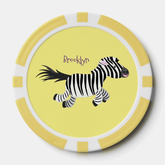 Cute grappige zebra lopende illustratie van cartoo poker chips (Voorkant)