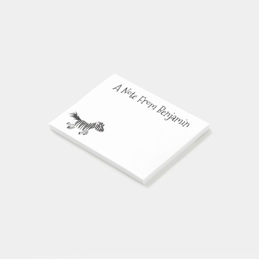 Cute grappige zebra lopende illustratie van cartoo post-it® notes (Schuin)