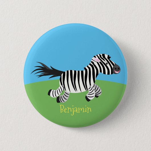 Cute grappige zebra lopende illustratie van cartoo ronde button 5,7 cm (Voorkant)