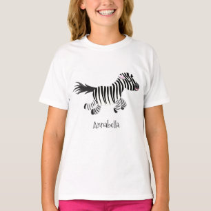 Cute grappige zebra lopende illustratie van cartoo t-shirt