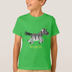 Cute grappige zebra lopende illustratie van cartoo t-shirt