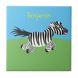 Cute grappige zebra lopende illustratie van cartoo tegeltje