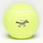 Cute grappige zebra lopende illustratie van cartoo tennisballen (Achterkant)