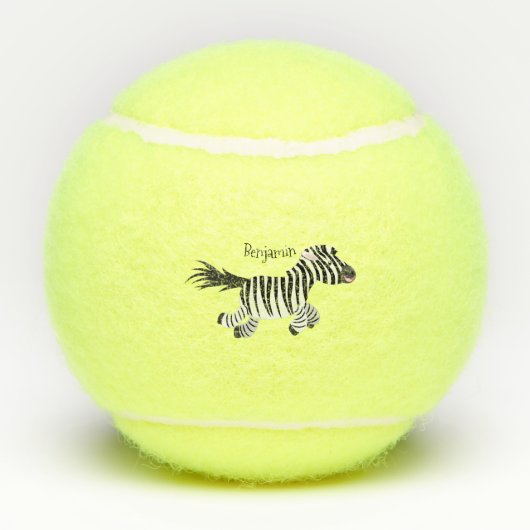 Cute grappige zebra lopende illustratie van cartoo tennisballen (Achterkant)