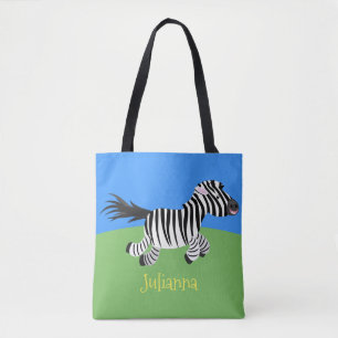 Cute grappige zebra lopende illustratie van cartoo tote bag