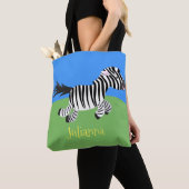 Cute grappige zebra lopende illustratie van cartoo tote bag (Dichtbij)