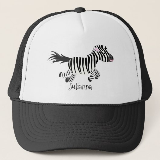 Cute grappige zebra lopende illustratie van cartoo trucker pet (Voorkant)
