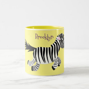 Cute grappige zebra lopende illustratie van cartoo tweekleurige koffiemok