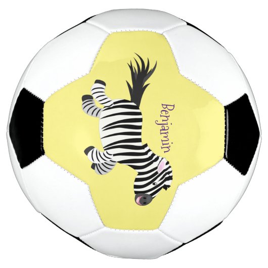 Cute grappige zebra lopende illustratie van cartoo voetbal (Gedraaid)