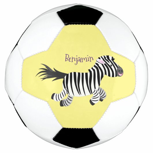 Cute grappige zebra lopende illustratie van cartoo voetbal (Voorkant)