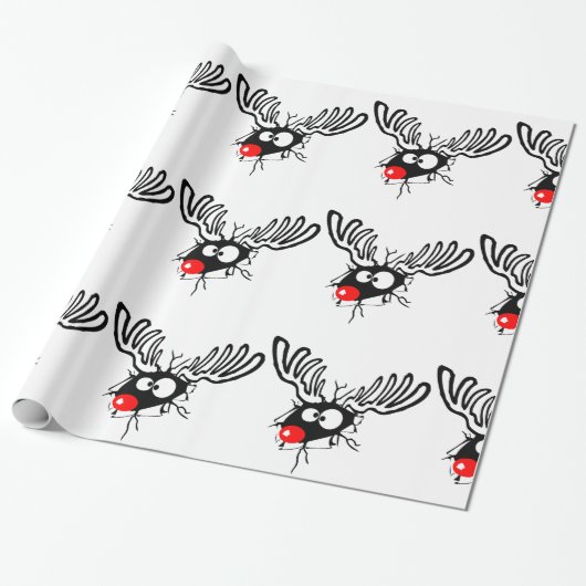 Cute grappigs Rudolph the red nosed Kerstmis carto Cadeaupapier (Uitgerold)