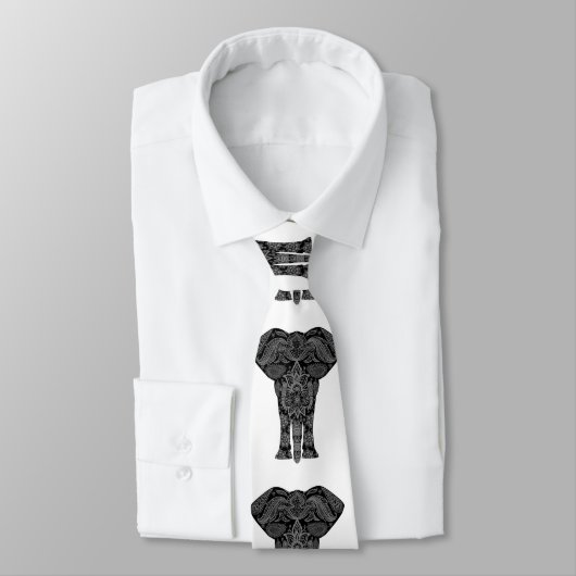 Cute Gray and Black Mandala Elephant Pattern Stropdas (Gebonden)