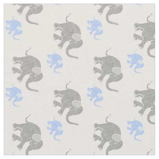 Cute Gray and Pastel Blue Baby Elephants Pattern Stof (Close Up)