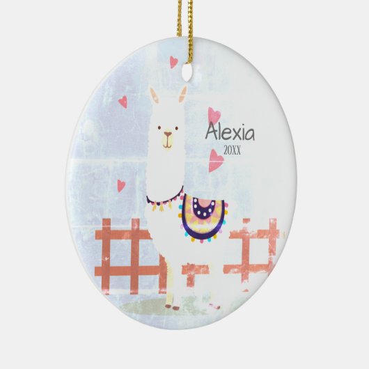 Cute Gray and Pink Alpaca kerstversiering Keramisch Ornament (Rechts)