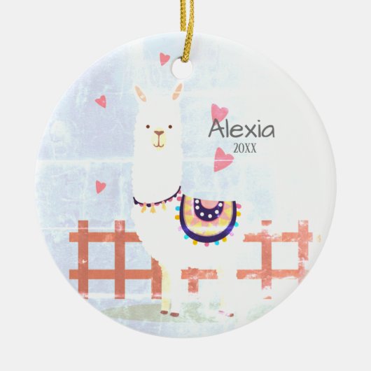 Cute Gray and Pink Alpaca kerstversiering Keramisch Ornament (Voorkant)