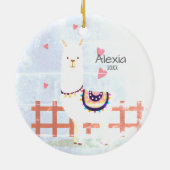 Cute Gray and Pink Alpaca kerstversiering Keramisch Ornament (Achterkant)