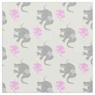 Cute Gray and Pink Baby Elephants Pattern Stof
