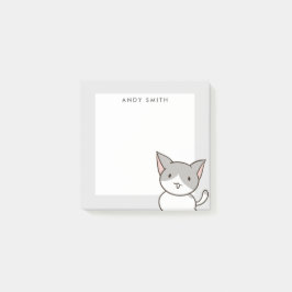 Cute Gray and White Cat Personalized Post-it® Notes
