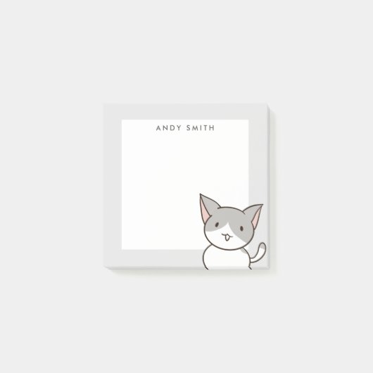 Cute Gray and White Cat Personalized Post-it® Notes (Voorkant)