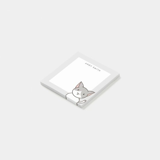 Cute Gray and White Cat Personalized Post-it® Notes (Schuin)