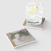 Cute Gray and White Cat Stenen Onderzetter (Zijkant)